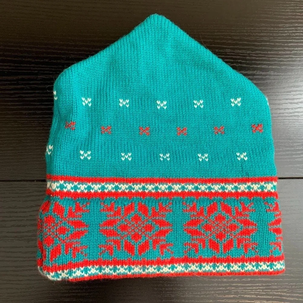 Vintage Vermont Originals Knit Winter Ski Hat Beanie Snowflakes‎ 100% Wool